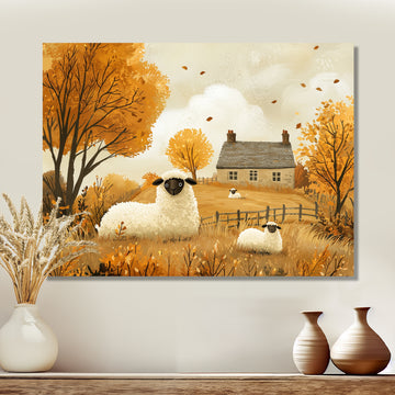 Sheep Farmyard Friends In Autumn - Sheep Wall Decor